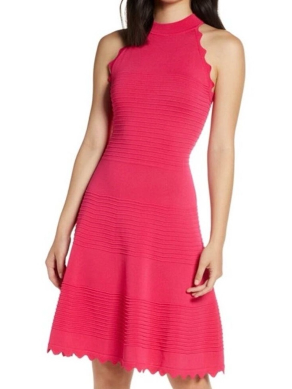 Eliza J Hot Pink Sleeveless Scallop-Hem Knit Fit & Flare Dress